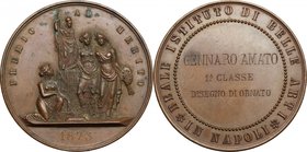 Reale Istituto di Belle Arti di Napoli. Medaglia premio a Gennaro Amato, 1° classe di disegno di ornato, 1873. AE. mm. 44.20 Ossidazioni. Bel BB.