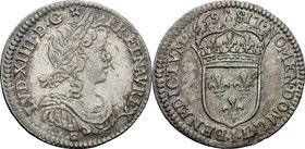France. Louis XIV (1643-1715). 1/12 ecu a la meche longue 1660 I, Limoges mint. Gad. 112. AR. g. 2.24 mm. 21.00 About EF/EF.
