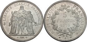 France. Third republic (1871-1940). 5 francs 1875 A, Paris mint. Gad. 745a. AR. g. 25.00 mm. 37.00 Good EF.