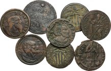 Lotto di otto (8) monete: 7 quattrini e un mezzo baiocco tutte della zecca di Gubbio. AE.