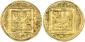Muwahhid, ‘Abd al-Mu’min b. ‘Ali (524-558h), half-dinar, Madinat Ishbiliya (Seville), undated, 2.22g (Hazard 470), scratched in fields, good fine and ...