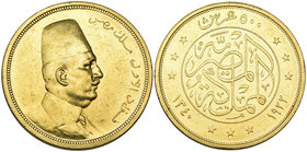 Egypt, Fuad (1922-1936), gold 500-piastres, 1922/1340h (KM 342; F. 26), scattered marks in fields and minor edge marks, almost extremely fine

Estim...