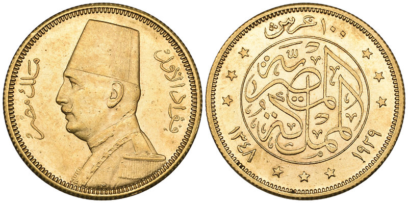 Egypt, Fuad (1922-1936), gold 100-piastres, 1929/1348h, bust left (KM 354; F. 32...