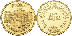 Egypt, United Arab Republic (1958-1971), gold 10-pounds, Diversion of the Nile, 1964/1384h, 52.09g (KM 409; Fr. 46), almost uncirculated with reflecti...