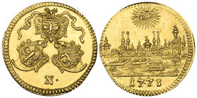 Germany, Nuremberg, half-ducat, 1773,, with City view, 1.74g (F. 1912), extremely fine or better; and Hamburg, ducat, 1830, has been mounted and with ...