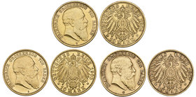 Imperial Germany, Baden, Friedrich II, 10 mark (3) 1902 g, 1903 g, 1907 g, good fine to very fine (3)

Estimate: GBP £700 - £900
