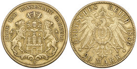 Imperial Germany, Hamburg, Free City, 20 mark (2), 1878 j, 1899 j, good fine and very fine (2)

Estimate: GBP £340 - £380