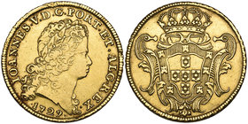 Portugal, João V (1700-1750), gold dobra (12,800 réis), 1729, Lisbon mint, 28.50g (Gomes 134.06), faint marks on rim, good fine and scarce

Estimate...