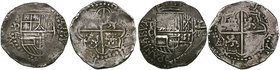 Bolivia, Felipe III, Potosí, cob 8-reales (2), both undated, Q, R, value VIII, 27.34g, 27.00g (Cal. 124; 126), toned, weakly struck, but marks clear, ...