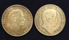 Germany, Baden, Friedrich as Prince Regent, 1 gulden, 1856 (Wielandt 1067; KM 235) and as Grand Duke (1856-1907), 1 gulden, 1856 (Wielandt 1092; KM 23...