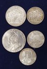 Imperial Germany, Prussia, Wilhelm II, commemorative silver coins (5), comprising 5 mark and 2 mark, 1901, on 200th Anniversary of the Kingdom, 3 mark...