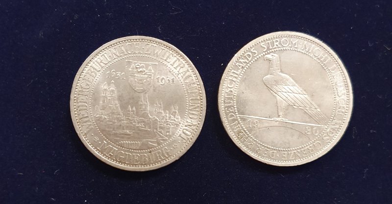 Germany, Weimar Republic, Liberation of the Rhineland, 3 mark, 1930 g and 300th ...