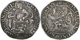 Low Countries, Holland, leeuwendaalder, Dordrecht mint, 1589, shield of arms with half-length figure of soldier above, date below rev., lion rampant l...