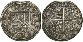 Spain, Felipe III, Segovia, 2-reales, 1621, A, crowned shield, rev., arms of Castille and Leon, 6.11g (Cal. 369), two edge clips, toned, good very fin...