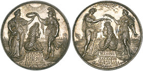 William and Mary, Londonderry Relieved, 1689, silver medal by Jan Smeltzing, bust of William on plinth crowned by Abundance and Pallas, rev., bust of ...