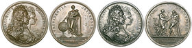 George I, Marriage of James (III, the Old Pretender) to Princess Clementina, 1719, silver medal by Otto Hamerani, conjoined busts right, rev., Hercule...