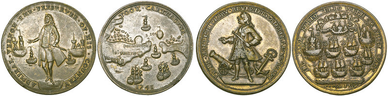 George II, Porto Bello Taken, 1739, pinchbeck medal, Admiral Vernon flanked by a...