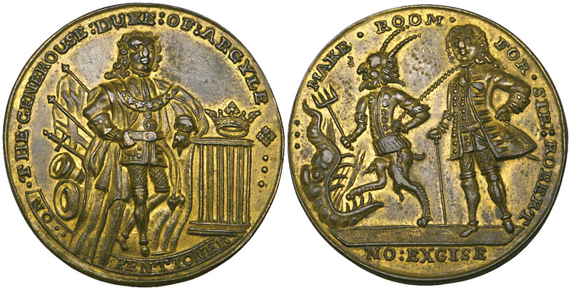 George II, Duke of Argyll and Sir Robert Walpole, 1741, pinchbeck medal, Argyll ...
