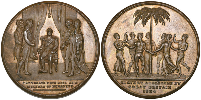 William IV, Abolition of Slavery, 1834, bronze medal, William IV seated beneath ...