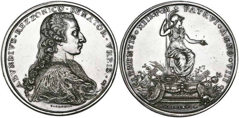 Italy, Abbondio Rezzonico (1741-1810), as Senator of Rome, silver medal, 1766, b...