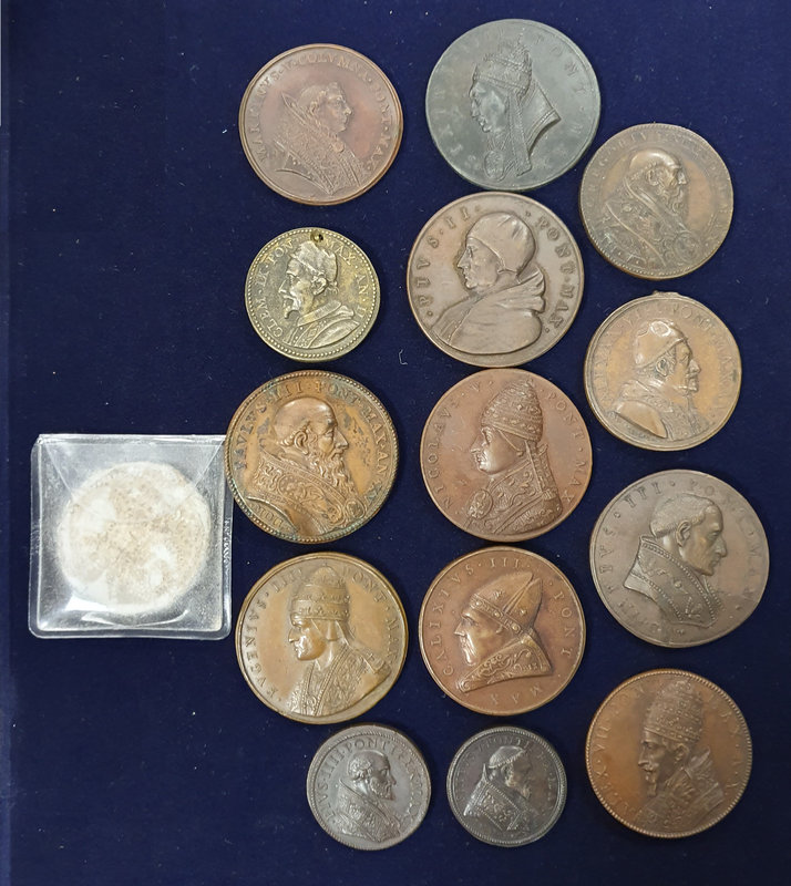Papal series, bronze restrike medals (13) of Martin V, Eugenius IV, Nicolas V, C...