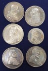 Papal series, annual silver medals (5) of Pius VII, year 23, rev., interior of the Museum Pio Chiaramonti, Gregory XVI, years 6 and 11, Pius IX, year ...