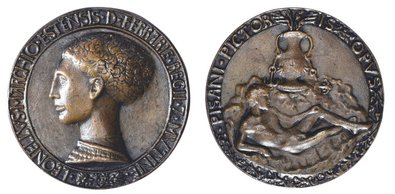 Leonello d’Este (Marquis of Ferrara, 1441-50), bronze medal by Pisanello, bust l...