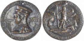 Pellegrino Prisciani (man of letters, astrologer, adviser to the Este family, c. 1435-1517), bronze medal by Sperandio of Mantua, 1473, bust left wear...