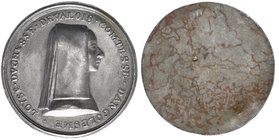 Louise of Savoy (Countess of Angoulême, mother of Francis I of France), uniface lead medal, her bust right, wearing plain hood, 65mm (cf. Hill 852 obv...