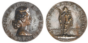Carlo Quirini (Venetian noble), bronze medal by Sperandio of Mantua, bust right in hat, rev., female figure holding long torch, 84mm (Hill 369; Arm. I...
