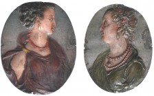 A pair of polychromed oval lead medals, uniface, second half of 16th century, comprising (i) a portrait to right of an unknown lady (aged 18) by Ruspa...