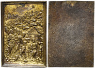 Moderno, The Adoration of the Magi, gilt-bronze plaquette, the image set within a framed border, 76mm x 110mm (Molinier 168; Bange 451; Kress 144; Lew...
