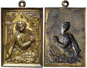 Netherlandish, 17th century, St. Peter, bronze gilt plaquette, St. Peter in penitent attitude with the cockerel on a column in the background, 72.3mm ...