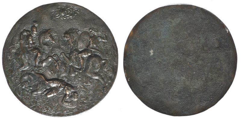 Northern Europe, 17th century, Battle Scene, large bronze plaquette, two horseme...