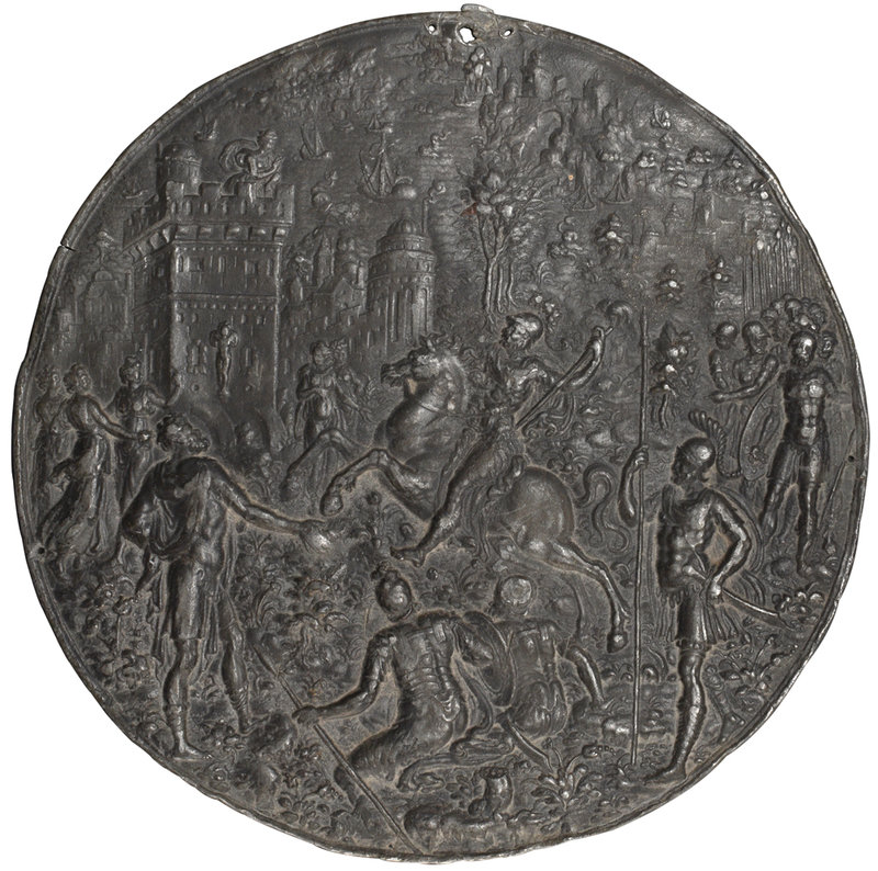 Hans Jamnitzer (the Master HG), Minos and Scylla, lead plaque, signed and dated ...