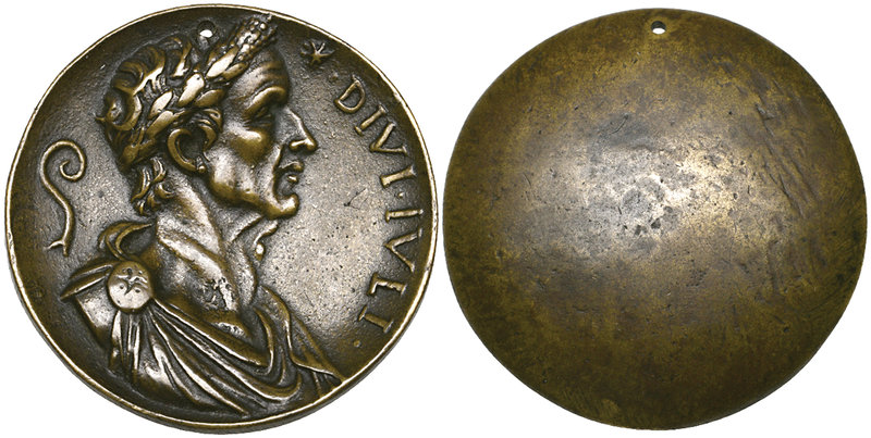 After the Antique, 15th century, Bust of Julius Caesar, bronze plaquette of conc...