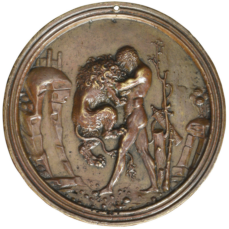 Moderno/Master of the Augmented Roundels, Standing Hercules and the Nemean Lion,...