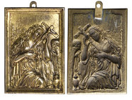 Netherlandish, c. 1600, The Penitent Magdalene, bronze-gilt plaquette, Mary Magdalene bowing her head to a crucifix which she holds in both hands; on ...