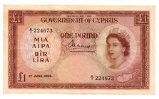 Cyprus, Government of Cyprus, £1, 1 June 1955, serial A1 224673 (Pick 35a), good very fine

Estimate: GBP £100 - £150