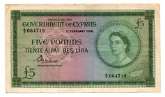 Cyprus, Government of Cyprus, £5, 1 February 1956, serial A3 064719 (Pick 36a), good fine

Estimate: GBP £200 - £300