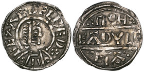 Wessex, Aethelred I (865-871), Wessex Irregular Lunettes type penny, moneyer Eadwulf, aeđflred + rex, diademed bust right breaking inner circle, rev.,...