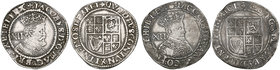 James I, shillings (2), First Coinage, m.m. thistle, second bust, 5.63g (N. 2073; S. 2646); Third Coinage, m.m. trefoil, sixth bust, 5.90g (N. 2124; S...