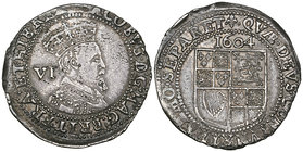 James I, Second Coinage, sixpence, 1604, ,m.m. lis, third bust (S. 2657), struck a little off-centre on a flecked flan, good very fine

Estimate: GB...