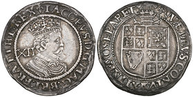 James I, third coinage, shilling, m.m. trefoil, sixth bust, rev., plume over shield, 5.93g (N. 2125; S. 2669), toned, good fine or better, scarce

E...