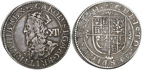 Charles I, Briot’s second milled issue (1638-9), shilling, m.m. anchor and B, 5.85g (JGB 726 (same dies); N. 2305; S. 2859), good fine. Ex Spink Numis...