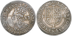 Charles I, Briot’s second milled issue, sixpence, m.m. anchor and mullet / anchor (S. 2860), typical adjustment marks, with a die flaw in obverse fiel...