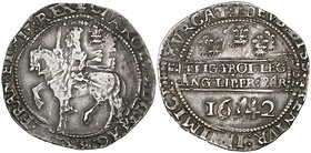 Charles I, Oxford mint, halfcrown, 1642, m.m. plume/-, Shrewsbury horseman, without groundline, rev., Declaration in two lines, three Oxford plumes ab...