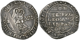 Charles I, Bristol mint, shilling, 1644, armoured bust in lace collar, plumelet in front of face, rev., Declaration in three lines, plume and plumelet...