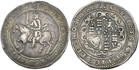 Charles I, Exeter mint, crown, 1645, m.m. castle, 29.49g (Besly D26; JGB 1038-1045 (same obv. dies); N. 2561; S. 3062), on a full flan with a few mino...