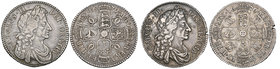 Charles II, halfcrowns (2), 1676, retrograde 1 in date, fourth bust, edge v. octavo (E.S.C. 472 [478A]; S. 3367); 1679, fourth bust, edge t. primo (E....